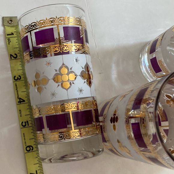 Vintage mid century gold & purple amethyst glassware set of 4 - Picture 4 of 12